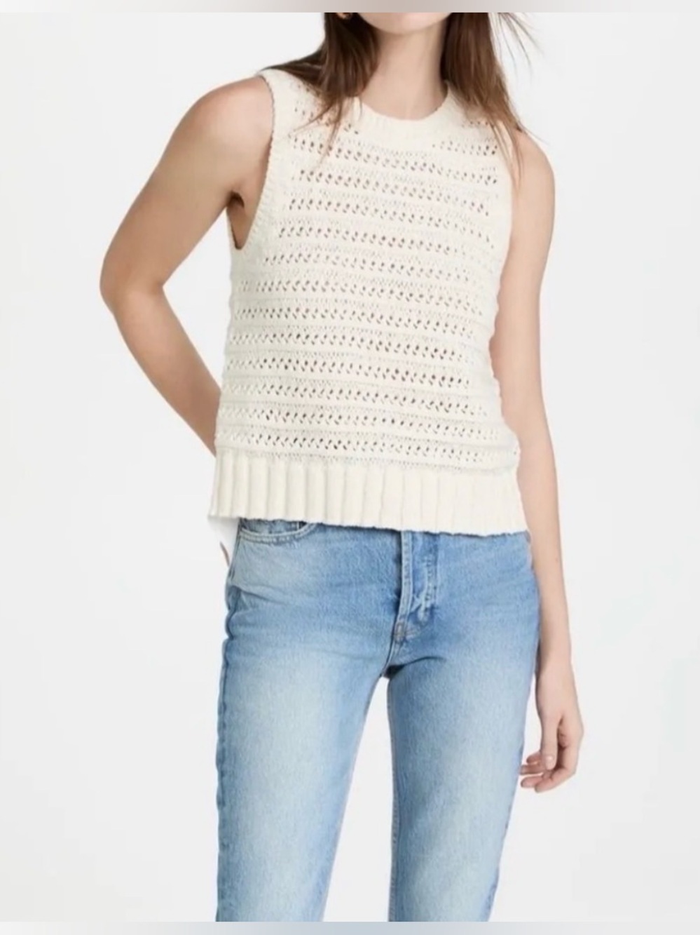 Veronica Beard Sade Mixed Media Crochet Knit Tank Shirt Size XS
